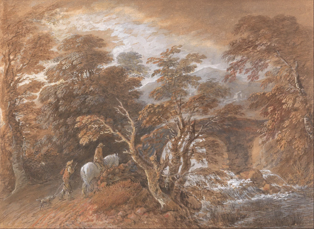 Paesaggio collinare con figure che si avvicinano a un ponte - Yale Center for British Art, New Haven